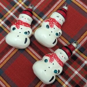 Vintage Molded Glass Snowman Christmas Tree Ornaments Set of 3